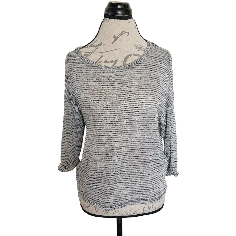 H&M Divided Womens Gray Light Sweater Stretch Sz XS Knit Textured Rolled Sleeve